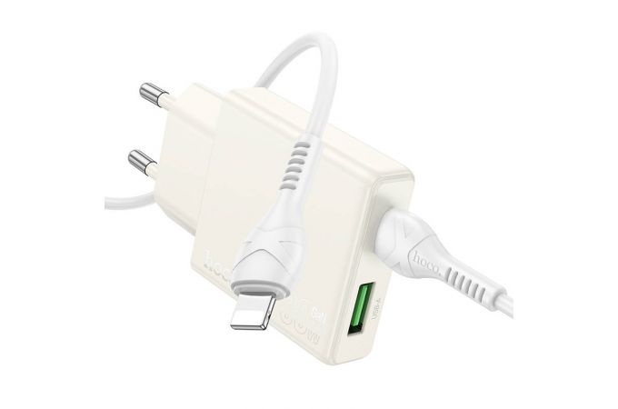 Сетевое зарядное устройство USB + USB-C + кабель Lightning-Type-C HOCO N45 PD30W+ QC 3.0 (бело-лунный)