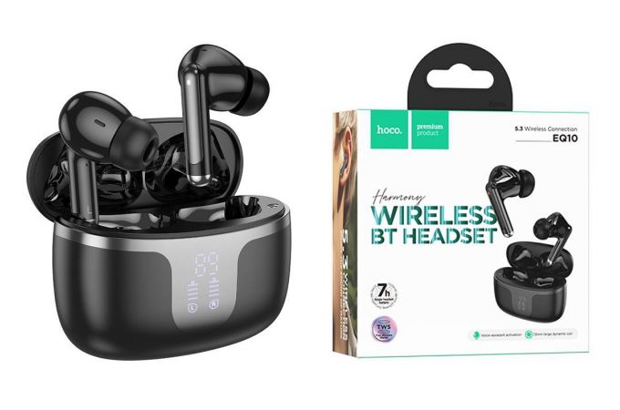 Наушники вакуумные беспроводные HOCO EQ10 Harmony true wireless BT headset (черный)