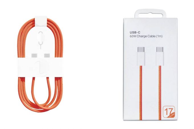 Кабель USB Type-C - Type-C cable 60W для iPhone 17 серии 1м cо скрепкой