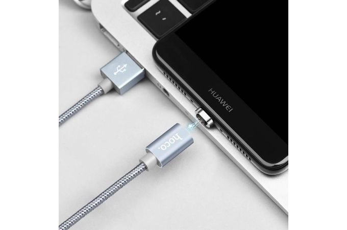 Кабель USB - USB Type-C HOCO U40A, 2A (серый) 1м (магнитный, в оплетке)