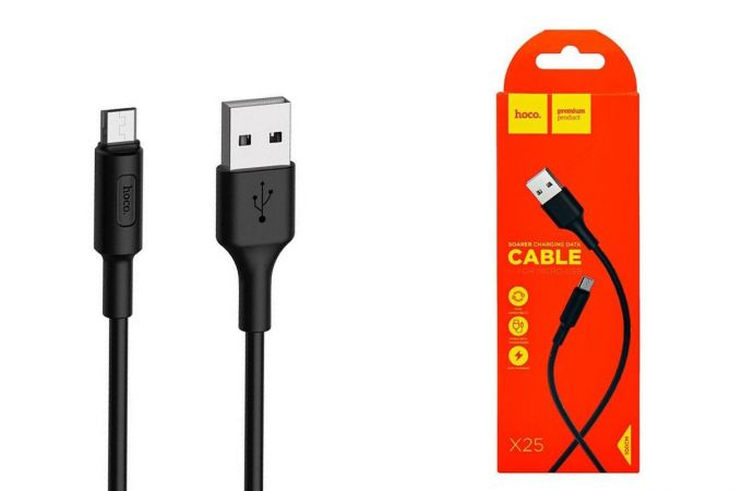 Кабель USB - MicroUSB HOCO X25 2A (черный) 1м