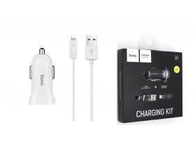 Автомобильное зарядное устройство АЗУ USB + кабель Lightning HOCO Z1 2000mAh (белый)