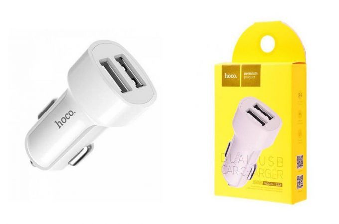 Автомобильное зарядное устройство АЗУ 2USB HOCO Z2A 2400 mAh (белый)
