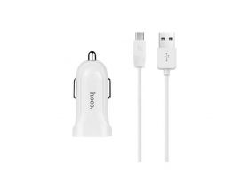 Автомобильное зарядное устройство АЗУ 2USB + кабель MicroUSB HOCO Z2A 2400mAh (белый)