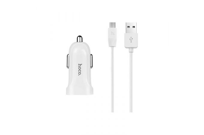 Автомобильное зарядное устройство АЗУ 2USB + кабель MicroUSB HOCO Z2A 2400mAh (белый)