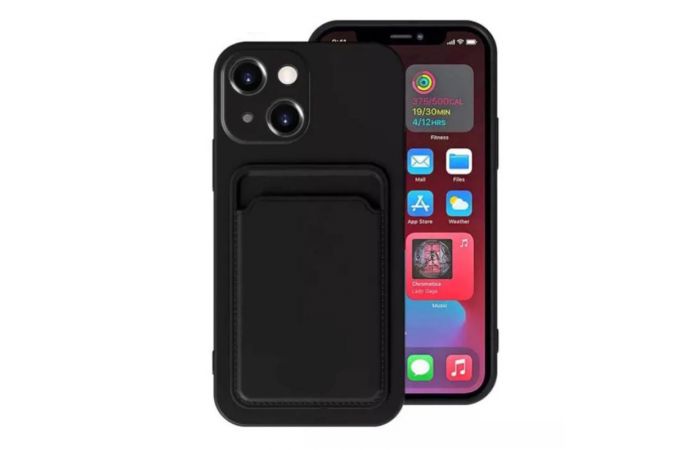 Чехол силиконовый для iPhone 14 (6,1) с отделением под карту (черный)