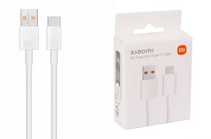 Кабель USB - USB Type-C Xiaomi (белый) 1метр 6 ампер