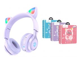 Наушники мониторные беспроводные HOCO W39 Cat ear kids wireless headphones Bluetooth (фиолетовый)