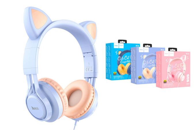 Наушники мониторные проводные HOCO W36 Cat ear kids wireless headphones Bluetooth (синий)