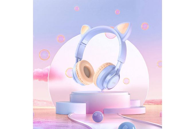 Наушники мониторные проводные HOCO W36 Cat ear kids wireless headphones Bluetooth (синий)