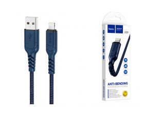 Кабель USB - Lightning HOCO X59, 2,4A (синий) 1м (в оплетке, с усиление сгиба)