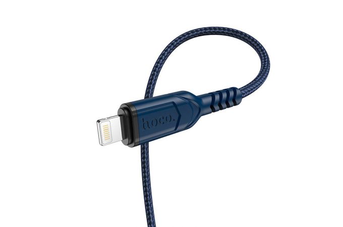 Кабель USB - Lightning HOCO X59, 2,4A (синий) 1м (в оплетке, с усиление сгиба)