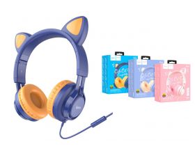 Наушники мониторные проводные HOCO W36 Cat ear kids wireless headphones Bluetooth (синий)