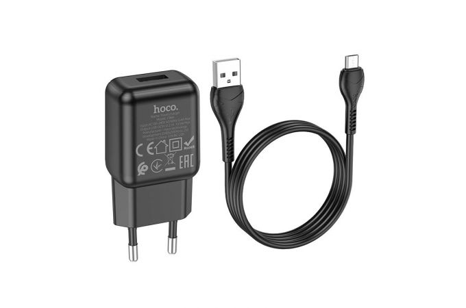 Сетевое зарядное устройство USB + кабель MicroUSB HOCO C96A 2400mAh (черный)