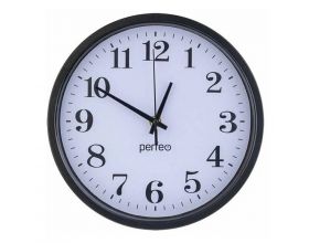 Настенные часы Perfeo "PF-WC-003"(С2), круглые д. 30 см, чёрный корпус / белый циферблат