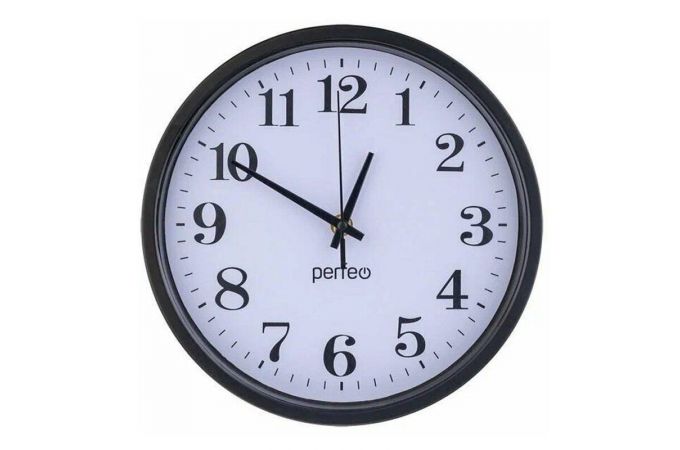 Настенные часы Perfeo "PF-WC-003"(С2), круглые д. 30 см, чёрный корпус / белый циферблат