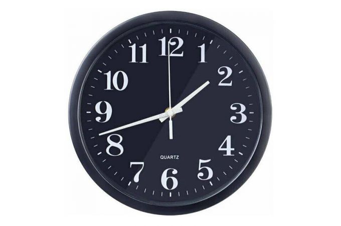 Настенные часы Perfeo "PF-WC-003"(С2), круглые д. 30 см, чёрный корпус / чёрный циферблат