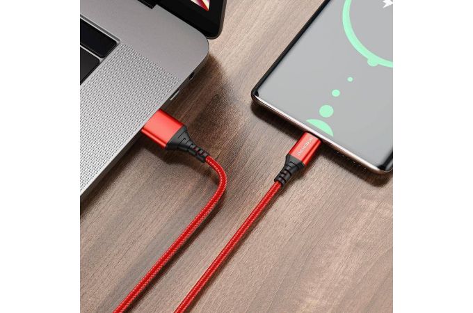 Кабель USB - USB Type-C BOROFONE BX54, 2,4A (красный) 1м (в оплетке)