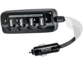 Автомобильное зарядное устройство АЗУ Ginzzu (GA-4430UB) 6.0A, 4 USB + удлинитель 80 см, (черный)