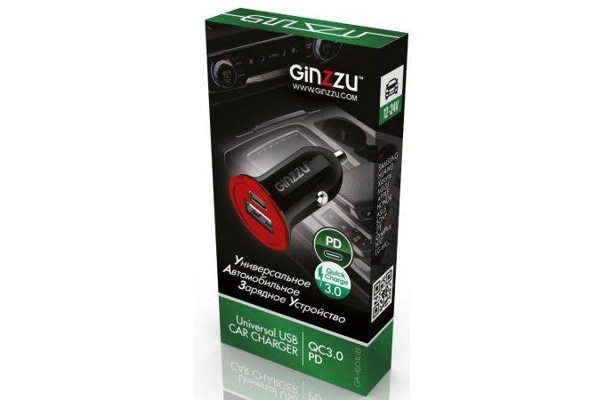 Автомобильное зарядное устройство АЗУ Ginzzu (GA-4504UB) USB-QC3.0(5V/9V/12V) (черный)