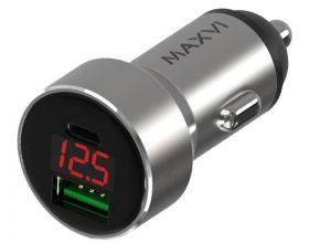 Автомобильное зарядное устройство АЗУ USB + кабель Type-C Maxvi (CCM-M602PD) серебро