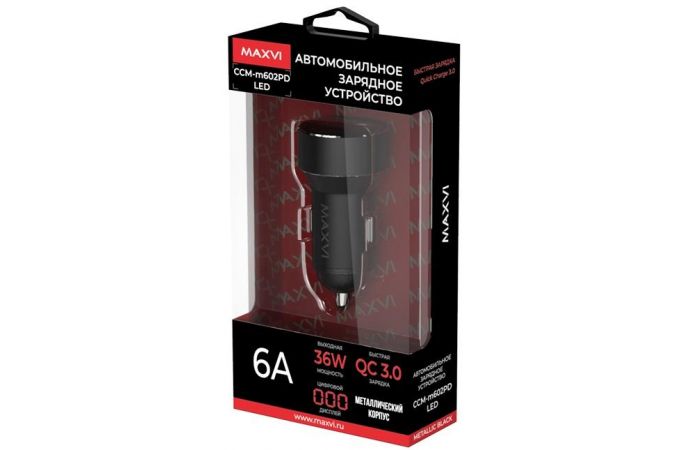 Автомобильное зарядное устройство АЗУ USB + кабель Type-C Maxvi (CCM-M602PD) (черный)