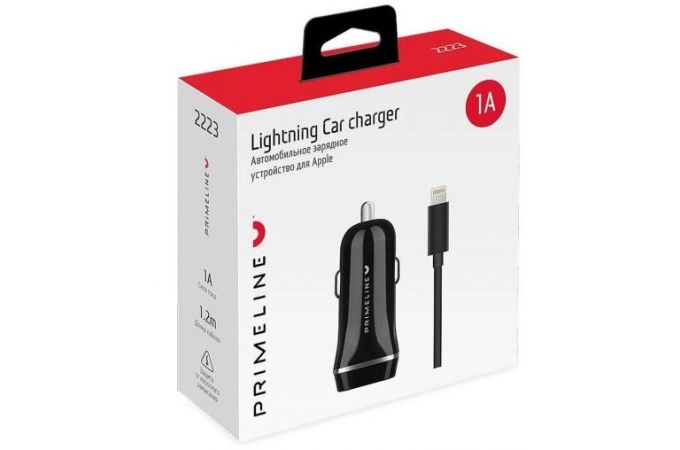 Автомобильное зарядное устройство АЗУ USB + кабель Lightning Prime Line (2223) 1 USB 1A (черный)