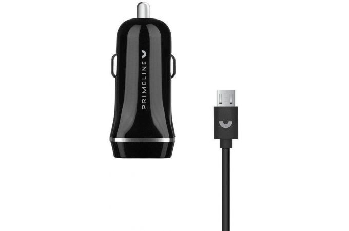 Автомобильное зарядное устройство АЗУ USB + кабель MicroUSB Prime Line (2226) 2,4A (черный)