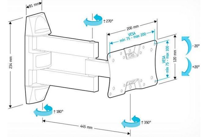 Кронштейн для LCD TV  HOLDER LCDS-5065 19" – 32", 30 кг, расстояние от стены 60 - 315мм.