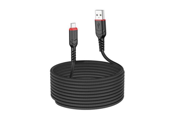 Кабель USB - MicroUSB HOCO X59 2,4A (черный) 3м (оплетка)