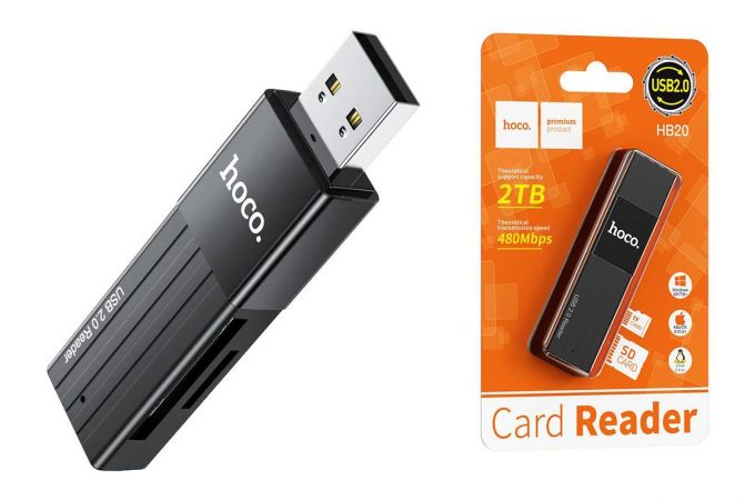 Картридер Card-Reader HOCO HB20 SD/microSD USB 2.0 черный