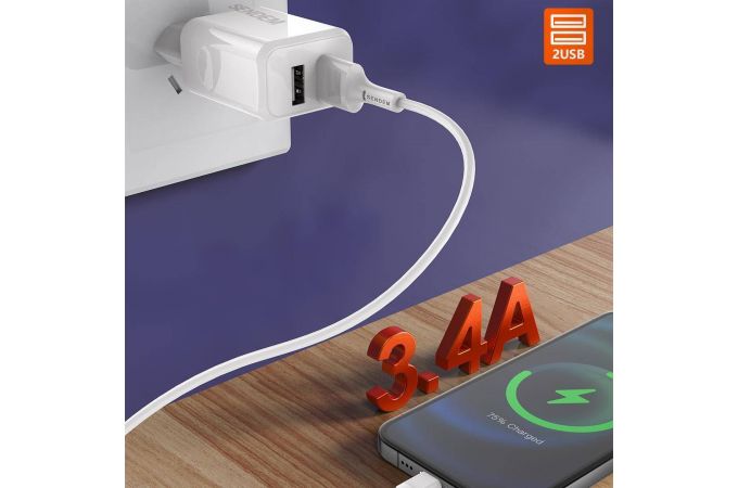 Сетевое зарядное устройство USB + кабель MicroUSB SENDEM OG32 5В, 3400mA (белый)