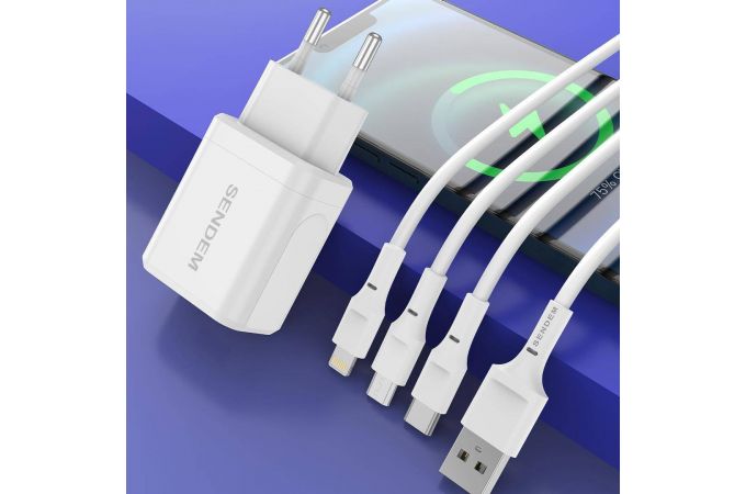 Сетевое зарядное устройство USB + кабель MicroUSB SENDEM OG32 5В, 3400mA (белый)