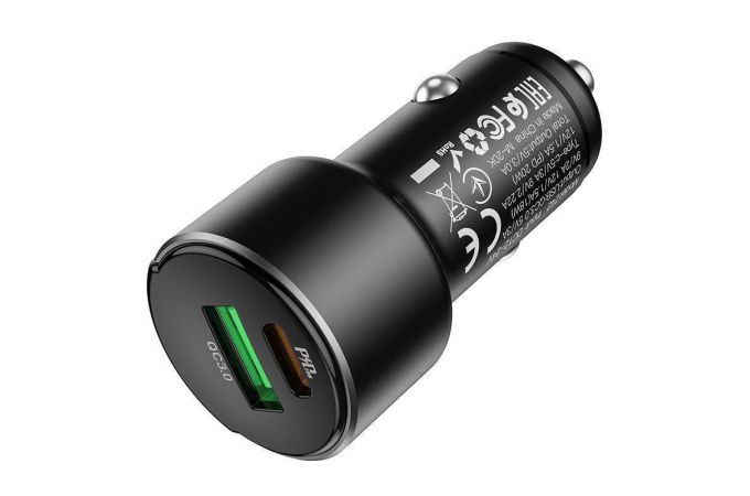 Автомобильное зарядное устройство АЗУ USB + USB-C HOCO Z42 Light road PD20W+QC3.0 (черный)