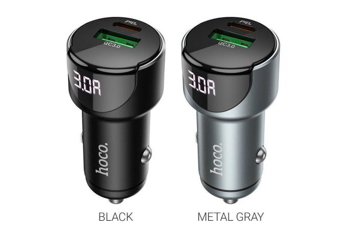 Автомобильное зарядное устройство АЗУ USB + USB-C HOCO Z42 Light road PD20W+QC3.0 (черный)