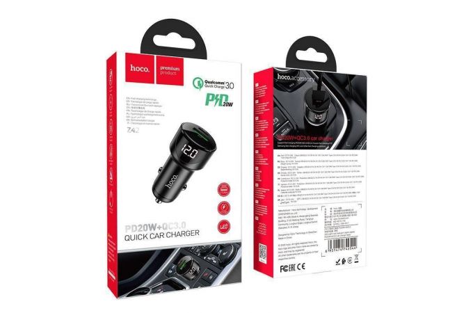 Автомобильное зарядное устройство АЗУ USB + USB-C HOCO Z42 Light road PD20W+QC3.0 (черный)