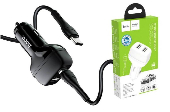 Автомобильное зарядное устройство АЗУ 2USB + кабель Type-C HOCO Z36 Leader 2400mAh (белый)