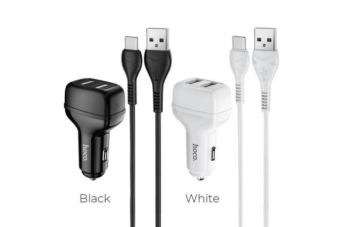 Автомобильное зарядное устройство АЗУ 2USB + кабель Type-C HOCO Z36 Leader 2400mAh (белый)