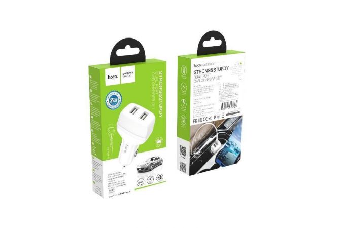 Автомобильное зарядное устройство АЗУ 2USB + кабель Type-C HOCO Z36 Leader 2400mAh (белый)