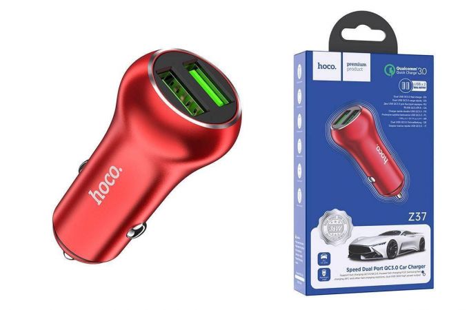 Автомобильное зарядное устройство АЗУ USB HOCO Z37 Speed Up single port QC3.0 (красный)