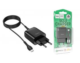 Сетевое зарядное устройство USB + кабель MicroUSB HOCO C72Q Glorius QC3.0 3000mAh (черный)