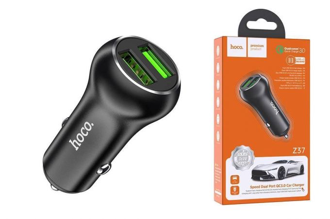 Автомобильное зарядное устройство АЗУ USB HOCO Z37 Speed Up single port QC3.0 (черный)