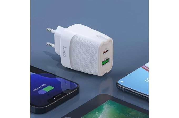 Сетевое зарядное устройство USB + USB-C HOCO C85A Brigt PD20W+ QC3.0 (белый)