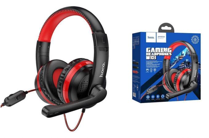 Наушники мониторные проводные HOCO W103 Magic tour (черно-красный)