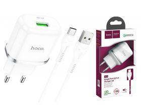 Сетевое зарядное устройство USB + кабель Type-C HOCO N3 Special stngle port QC 3.0 (белый)