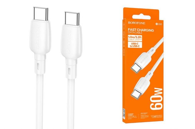 Кабель USB Type-C - USB Type-C BOROFONE BX93, PD60W (белый) 1м