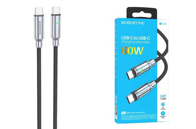 Кабель USB Type-C - USB Type-C BOROFONE BU40, PD60W (черный) 1м