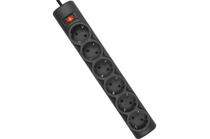 Сетевой фильтр Defender DFS 155 черный 5.0 м, 6 розеток