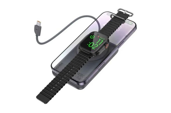 Универсальный дополнительный аккумулятор Power Bank HOCO Q43 Clver duar PD20W with cadle+watch charger+holder(10000mAh) Black (черный)