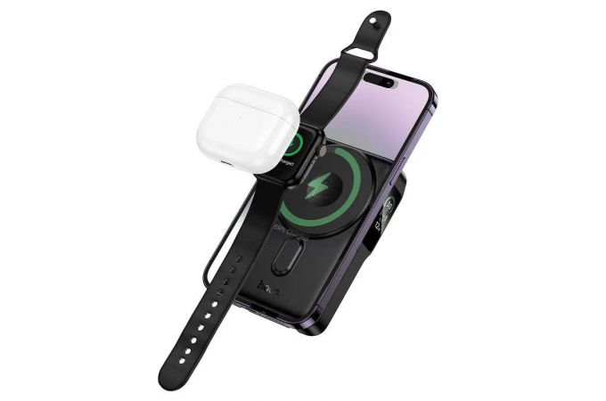 Универсальный дополнительный аккумулятор Power Bank HOCO Q48 Core PD20W magnetic wirh cable+watch charger+holder (10000mAh) Black (черный)